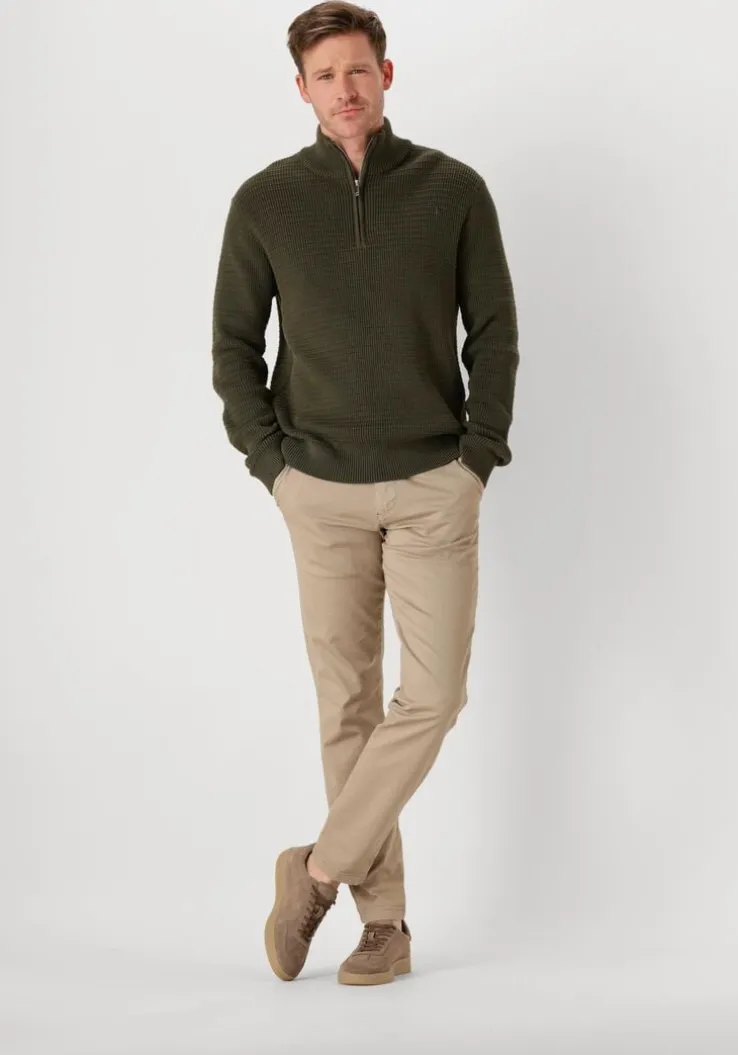 donkergroene selected homme trui slhtheo ls knit structure half zip