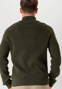 donkergroene selected homme trui slhtheo ls knit structure half zip