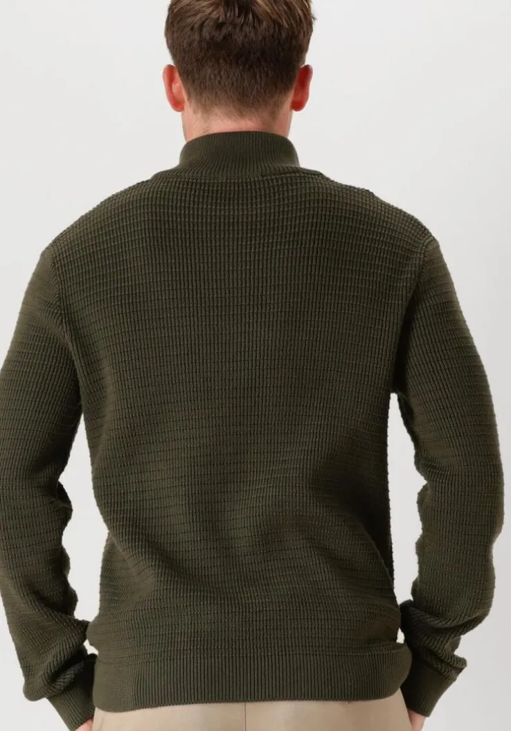 donkergroene selected homme trui slhtheo ls knit structure half zip