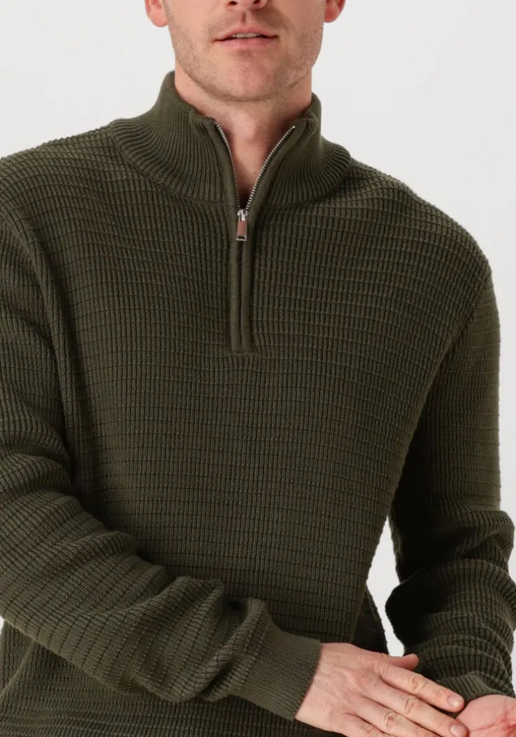 donkergroene selected homme trui slhtheo ls knit structure half zip