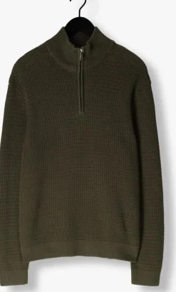donkergroene selected homme trui slhtheo ls knit structure half zip