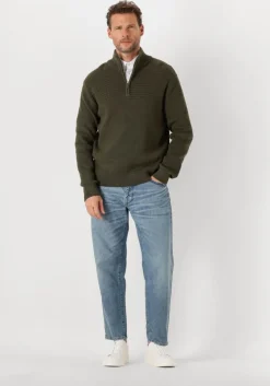 donkergroene selected homme trui slhtheo ls knit structure half zip