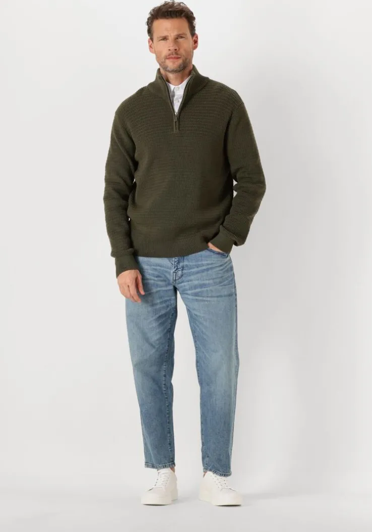 donkergroene selected homme trui slhtheo ls knit structure half zip