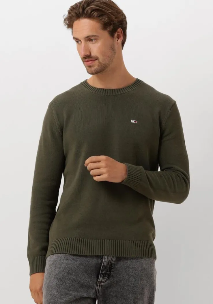 donkergroene tommy jeans sweater tjm slim essntls c-neck sweater
