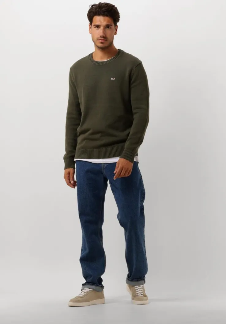 donkergroene tommy jeans sweater tjm slim essntls c-neck sweater