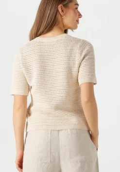 ecru selected femme t-shirt slfvinna ss structure knit o-neck