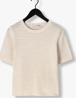 ecru selected femme t-shirt slfvinna ss structure knit o-neck