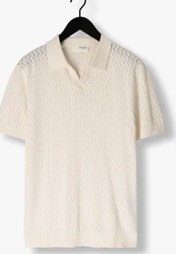 ecru selected homme polo shlino ss knit crochet open polo