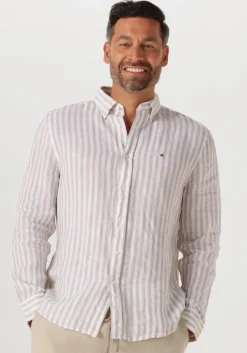 ecru tommy hilfiger casual overhemd linen essential stripe rf shirt