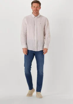 ecru tommy hilfiger casual overhemd linen essential stripe rf shirt