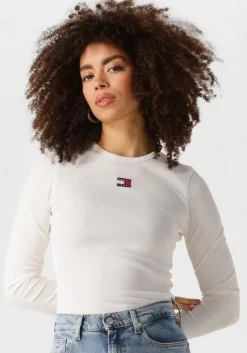 ecru tommy jeans tops & t-shirts tjw slim ls badge tee ext