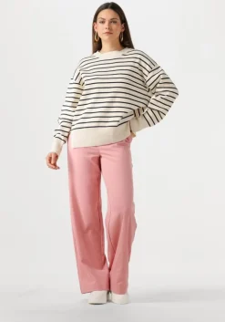 ecru withblack trui wblbarbara ls striped pullover