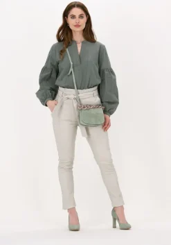 gebroken wit est'seven pantalon est'paper bag stretch leather