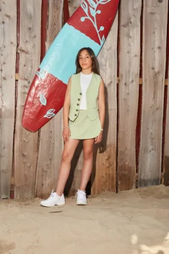 gebroken wit indian blue jeans top cropped singlet rib zip