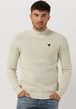 gebroken wit purewhite trui jaquard mockneck with triangle badge on chest