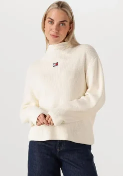 gebroken wit tommy jeans sweater tjw mockneck badge sweater