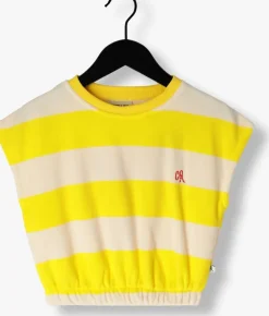 gele carlijnq top stripes yellow - balloon top with embroidery