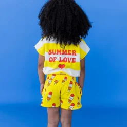 gele carlijnq top stripes yellow - balloon top with embroidery