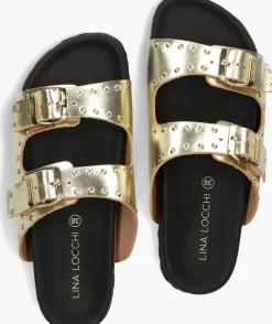 gouden lina locchi slippers 2 gesp slipper met studs