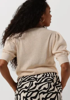 gouden minus t-shirt liva puff sleeve metallic knit pullover