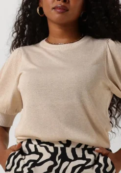 gouden minus t-shirt liva puff sleeve metallic knit pullover