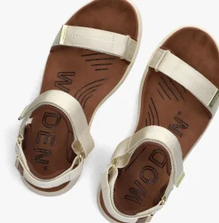 gouden woden platte sandalen line