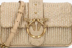 goudkleurig pinko schoudertas love one mini slouchy