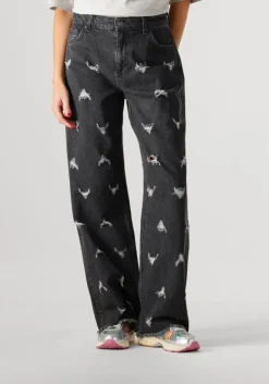 grijze alix the label straight leg jeans ladies woven destroyed denim pants