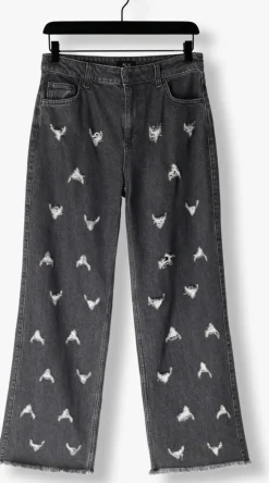 grijze alix the label straight leg jeans ladies woven destroyed denim pants