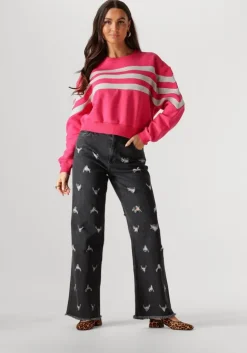 grijze alix the label straight leg jeans ladies woven destroyed denim pants