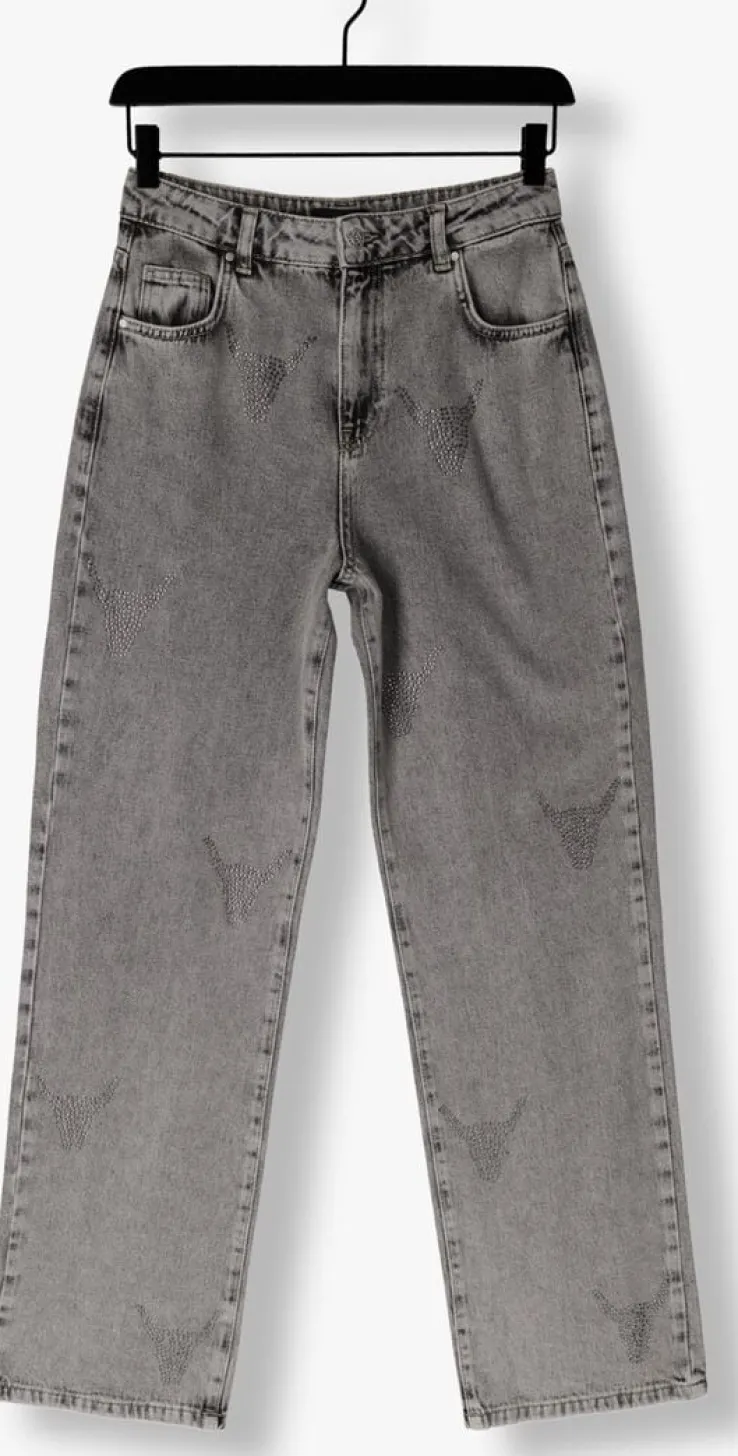 grijze alix the label wide jeans ladies woven strass bull pants