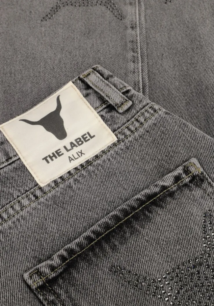 grijze alix the label wide jeans ladies woven strass bull pants