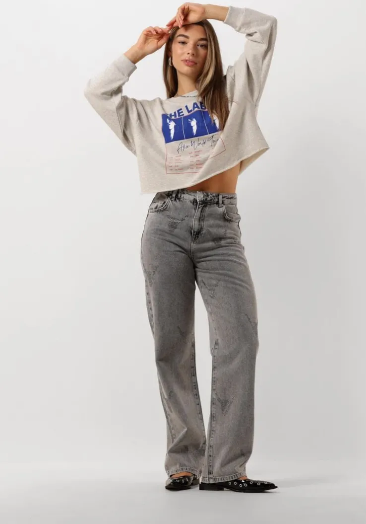 grijze alix the label wide jeans ladies woven strass bull pants