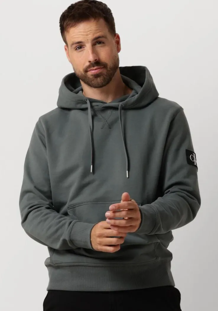 grijze calvin klein sweater badge hoodie