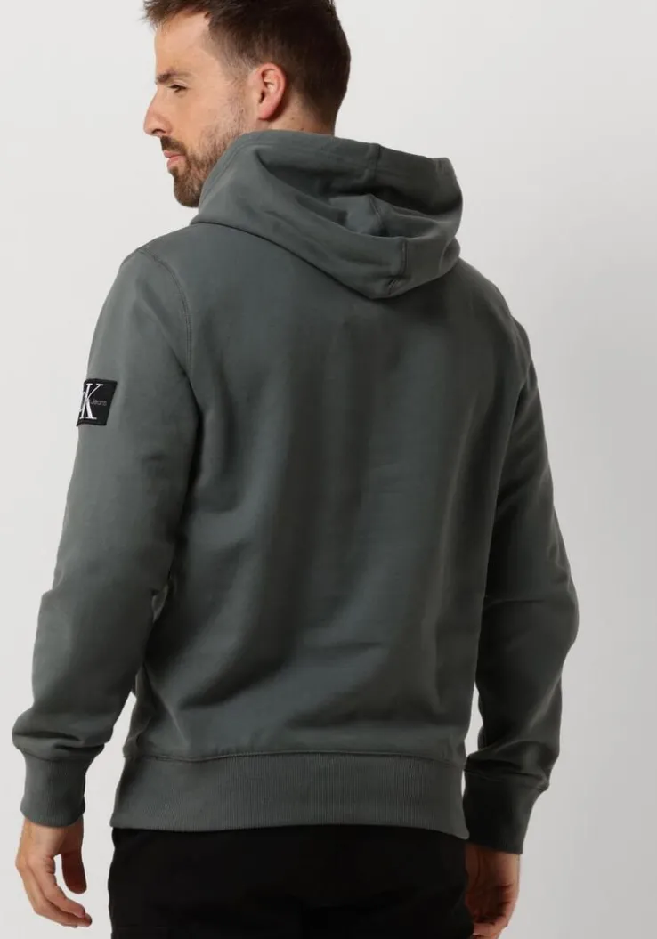 grijze calvin klein sweater badge hoodie