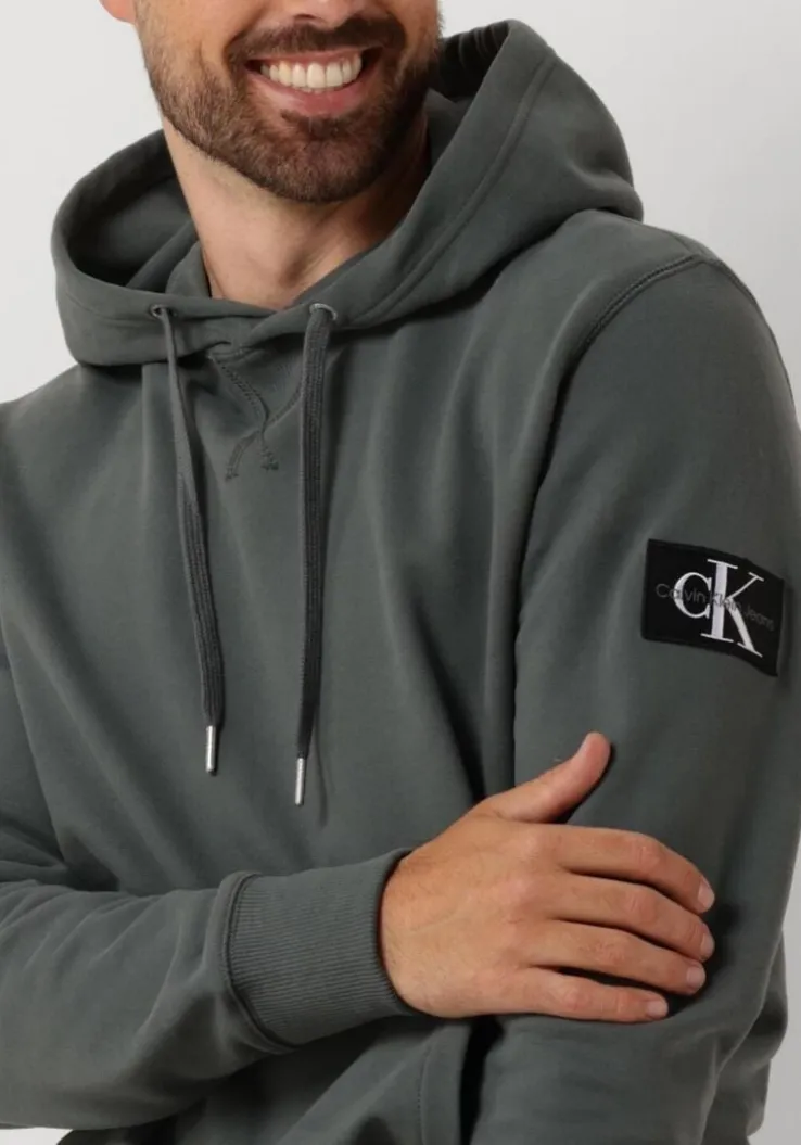 grijze calvin klein sweater badge hoodie