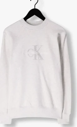 grijze calvin klein trui chenille monologo crew neck