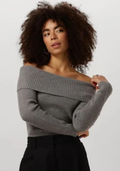 grijze minus trui fame off shoulder knit pullover