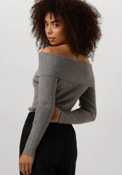 grijze minus trui fame off shoulder knit pullover