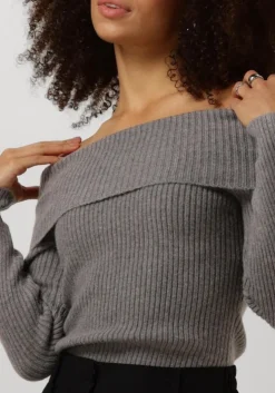 grijze minus trui fame off shoulder knit pullover