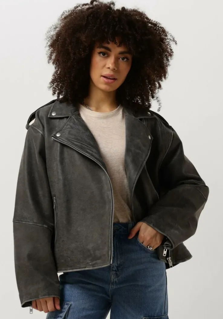 grijze modström leren jas hullamd jacket