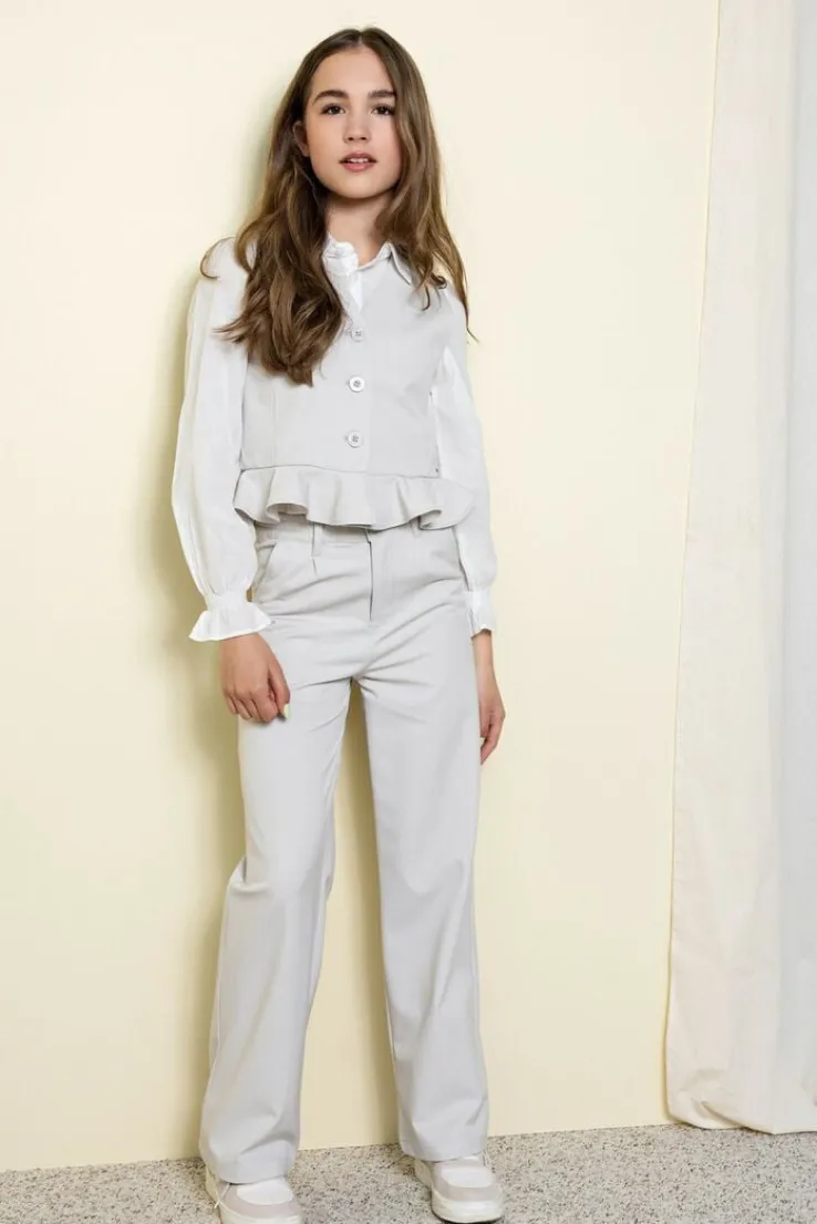 grijze nobell pantalon sayla girls wide pants silver grey