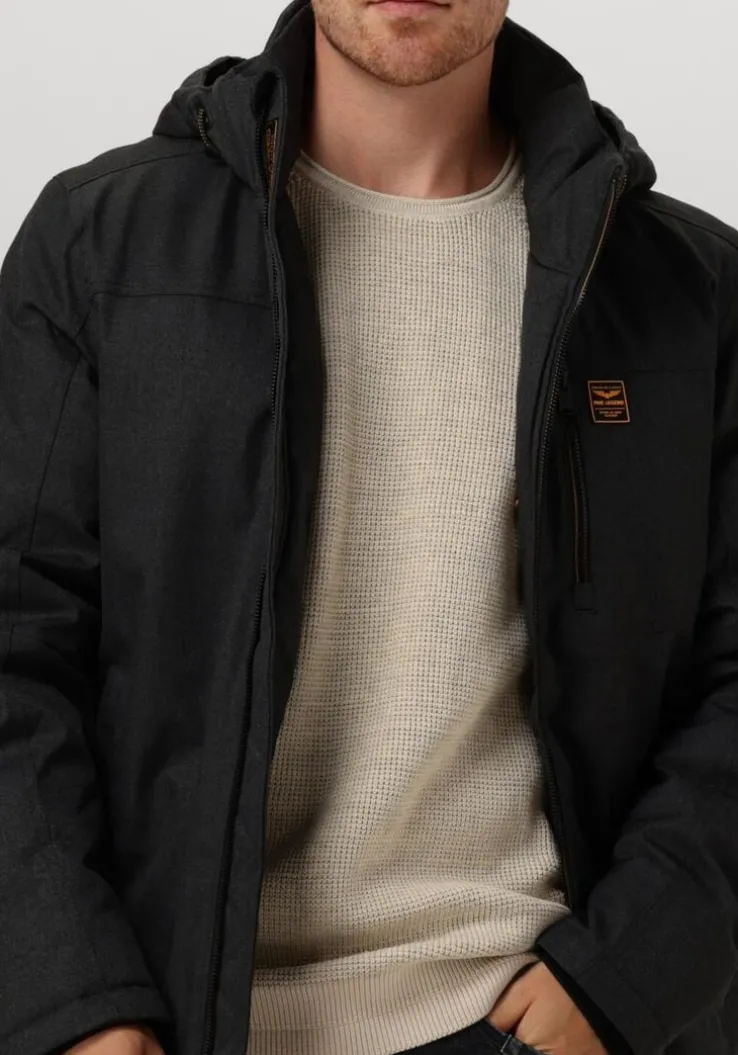 grijze pme legend gewatteerde jas semi long jacket strator melange twill
