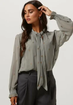 grijze scotch & soda blouses embroidered top with tie neck