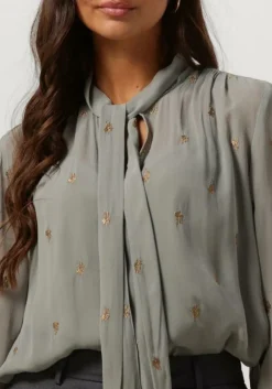 grijze scotch & soda blouses embroidered top with tie neck