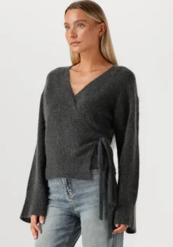 grijze second female vest brook knit wrap cardigan