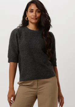 grijze selected femme top slflulu ss open back knit o-neck