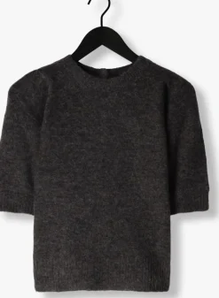 grijze selected femme top slflulu ss open back knit o-neck