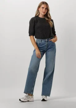 grijze selected femme top slflulu ss open back knit o-neck