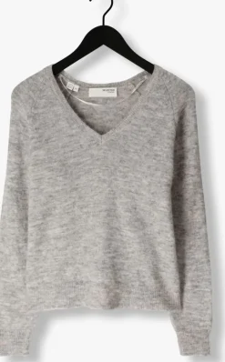 grijze selected femme trui slflulu new ls knit v-neck b noos